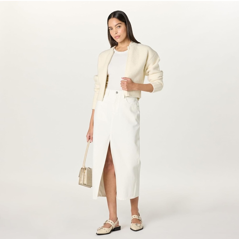 Mid-Rise Denim White Midi Skirt - Size XS (2-4)